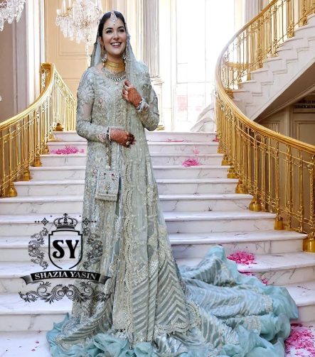 Pakistani Silver Long Tail Wedding Dress Bridal Lehenga Sugar Land Texas Royal Pakistani Bridal Dress