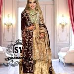 Pakistani Walima Dress for Bride McKinney Texas USA Gharara Bridal Dress In Beautiful Gold Buff