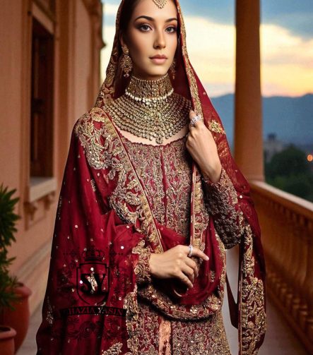 Traditional Red Bridal Outfit Long Bridal Gown Buy Pakistani Indian Bridal Outfits Online UK, USA, Canada, Australia