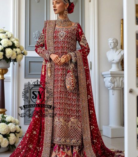 Royal Red Wedding Dresses Colorful Chatta Patti Farshi Lehenga UK USA Canada Indian Pakistani Red Wedding Dresses