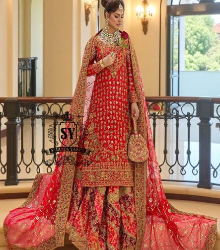 Spanish Red Bridal Dress Pakistani Red Bridal Dress Berkeley California USA Farshi Lehenga Dress with Price
