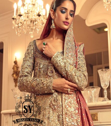 Latest Pakistani Bridal Dress Queen Coral Farshi Lehenga Style Berkeley California USA Long A-Line Shirt Wedding Outfit
