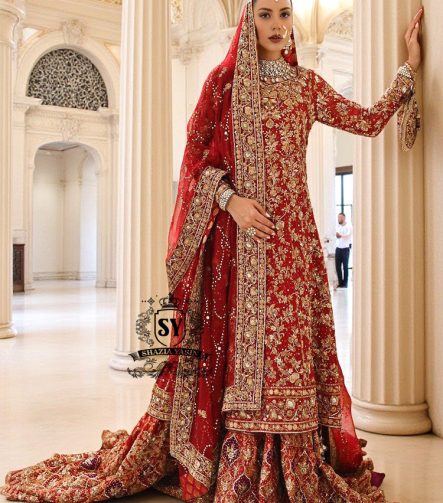 Pakistani Bridal Dresses for Barat Luxurios Handwork Heavy Embroidered Organza Bridal Dresses
