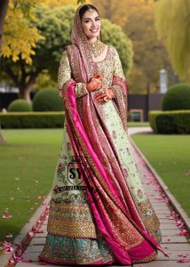 Introducing Bridal Pishwas with lehenga by Shazia Yasin - where royal meets romance, this intricate embellished wedding dress whispers a tale of sophistication.