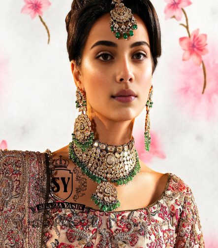 Luxury gold Bridal jewelry Emerald Kundan Choker Green Antique Gold Necklace Set Victorian Polki Pearl Choker