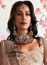 Bridal Jewellery Set for Wedding Dark Sapphire Wedding Jewellery for Walima Reception with Diamond Polki Gemstones