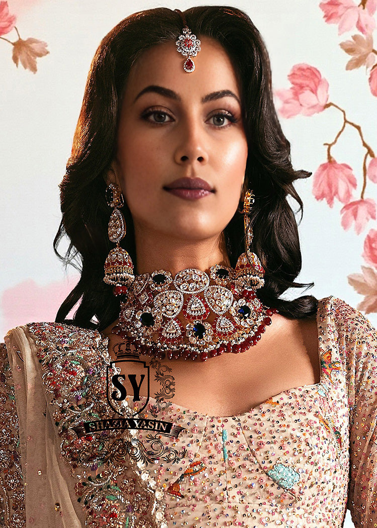 Bridal-Jewelry-Set-14a Bridal Jewellery Set for Wedding Dark Sapphire Wedding Jewellery for Walima Reception with Diamond Polki Gemstones
