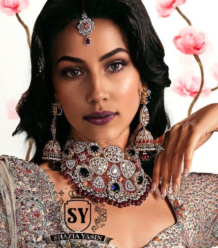 Latest Bridal Jewellery Set for Wedding Dark Sapphire Wedding Jewellery for Walima Reception with Diamond Polki Gemstones