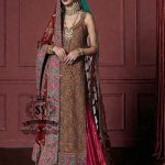 Immerse yourself in the timeless brilliance of a Pakistani couture bridal lehenga. Vibrant traditional hues of red are lightly interwoven with shimmering gold, enveloping the bride in an aura of glamour and grace.