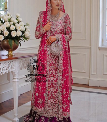 A dream wedding dress, designed to enhance the beauty and elegance of the wearer. This exquisite long shirt silhouette perfectly blends A-line Lehenga style with a touch of sophistication.