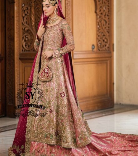 Unleash your inner star with our exquisite haute couture wedding dress, where modern elegance meets sophisticated warmth! This stunning Pishwas is designed to make you feel like royalty, with its delicate hand-embroidered technique and dramatic farshi Lehenga.
