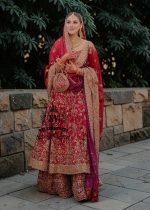 Discover our unique Bridal dress – the quintessence of elegance and luxury! Dreamlike Pishwas add grace, while the flowing sharara creates a spectacular effect when moving. Delicate embellishments complete the look, giving it a unique sparkle. Perfect for any special occasion where style and class go hand in hand.