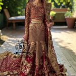 Obsessed with this sweetheart neckline glitter bridal dress. The cathedral train adds the perfect touch of elegance. The delicate shimmer and flattering lehenga silhouette make it a dream for any bride. Perfect for a romantic ceremony or a grand celebration.