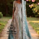 Exquisite bride in Lucky, luxe, flawless bridal dress with a fitted A-line gown & lehenga that flatters beautifully. Incredibly delicate look in the Aero Blue Bridal dress.