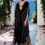Be dazzling with this elegant black velvet Kaftan dress. Designed with both classic and modern lines, black velvet Kaftan dresses add a sophisticated touch to your wardrobe. Experience the elegance of this unique Embellished Kaftan at Shazia Yasin.
