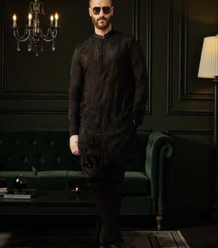 Kurta with Pants for Men in Pakistan Luxury Kurta Pajama Black Designer festive Kurta Dresses Shop UK USA Canada Australia