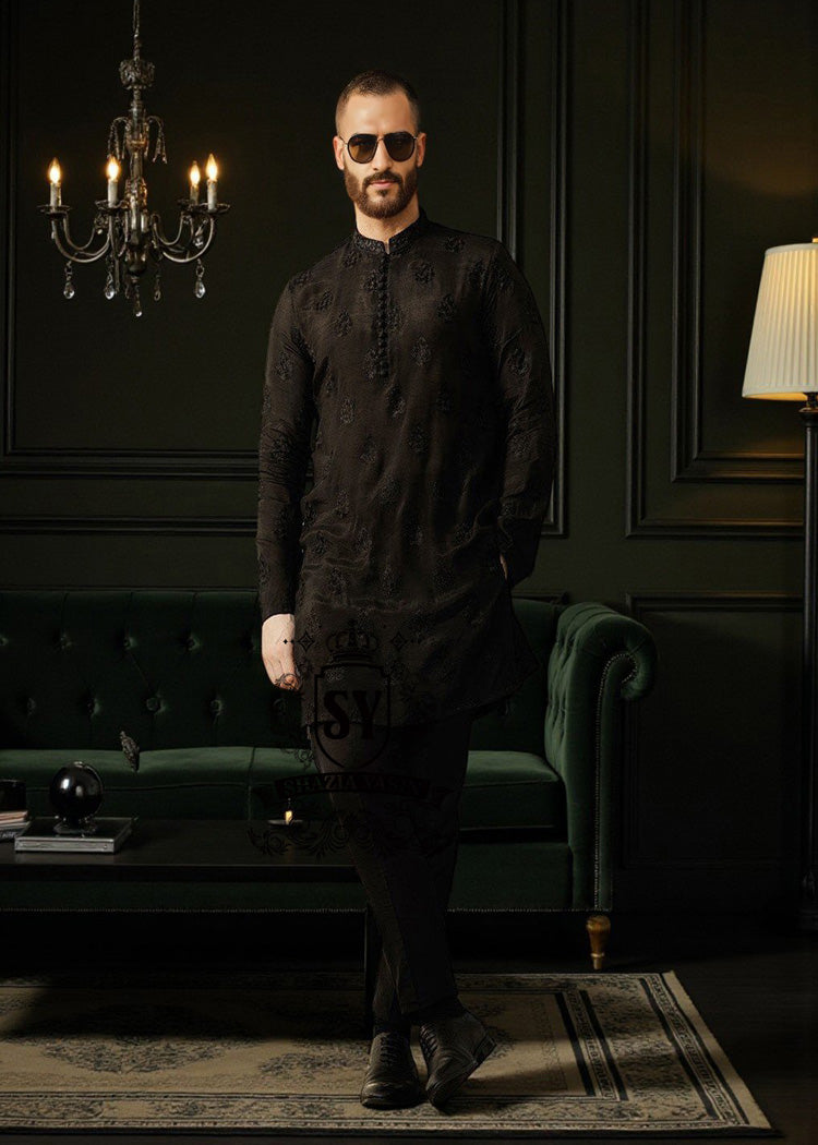 Kurta-Suits-12A Kurta with Pants for Men in Pakistan Luxury Kurta Pajama Black Designer festive Kurta Dresses Shop UK USA Canada Australia