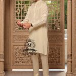 Grace meets glamour in this Coconut Cream cotton-silk kurta trouser, refined, regal, and made for festive evenings.