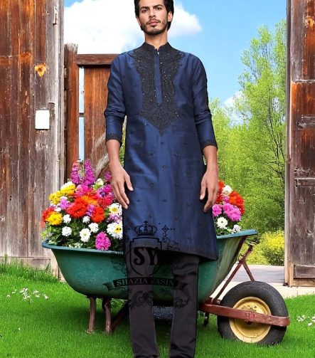 Exclusive Berkeley Blue Kurta Pajama for Mens Bethel Alaska USA Mens Bespoke Kurta Pajama Suits
