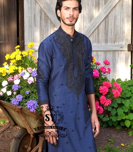 Exclusive Berkeley Blue Kurta Pajama for Mens Bethel Alaska USA Mens Bespoke Kurta Pajama Suits