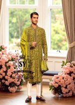 Olive Green Embroidered Kurta for Wedding Events Lawrenceville New Jersey NJ USA Grooms Kurta for Haldi and Mehendi