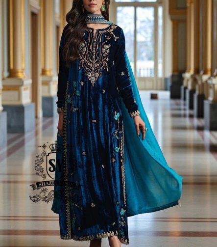 High Shine Latest Pakistani Party Wear Online Bridgeview Illinois USA Plush Velvet Party Dresses Low Priced