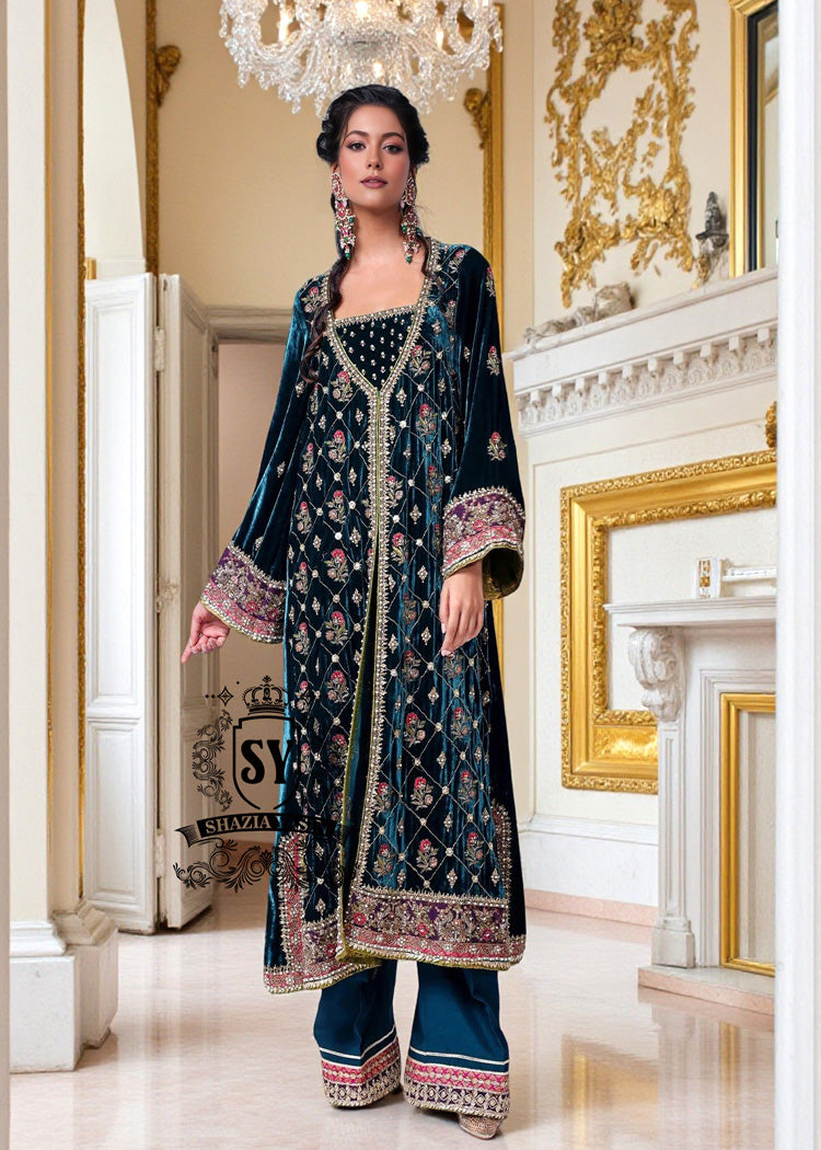 pakistani dresses new jersey Fancy Party Dress in Velvet Embellished pakistani dresses for wedding