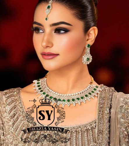 Latest party wear jewellery sets Emerald Necklace and Earrings Bridal Party Jewelry Sets in silver, 925 sterling jewellery sets
