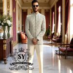 Off-White Hand Embellished Prince Coat for Mens