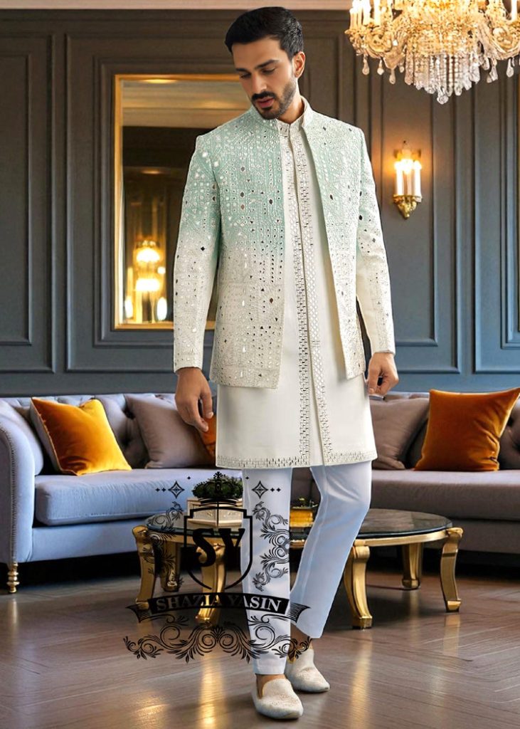 Traditional Prince Coat Suits Baltimore Maryland USA Mirror Embroidered Prince Coat Brands in Pakistan
