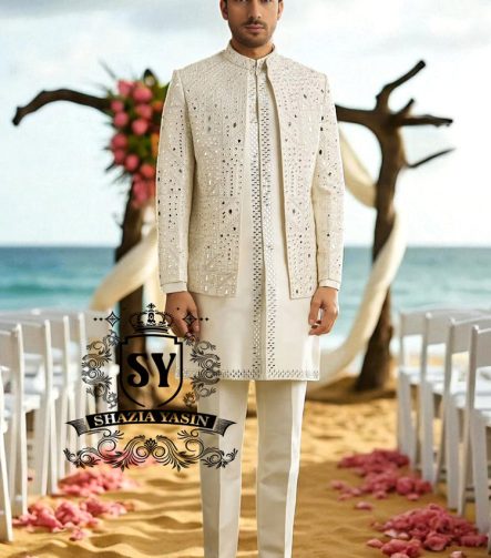 Gorgeous Mirror Embroidered Mens Prince Coat Suits Virginia Maryland USA Pakistani Designer Prince Coat