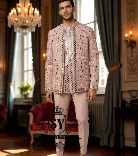 Pakistani Designer Mirror Embroidered Prince Coat Jackson Heights New York NY USA Graceful Mens Prince Coat