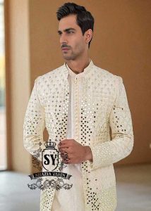 Stylish off white Menswear Prince Coat for Man Wedding Collection Formal Prince Coat Pakistani Designer Prince Coats