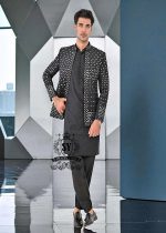 Mid-Night Black Prince coat Mens Prince coat Telford London UK Pakistan Designer Mirror Embroidered Prince Coat