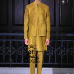Men's Prince Coats and Suits | Mustard Yellow Men's Three-piece Suit - Prince Coat, Kurta, and Trousers