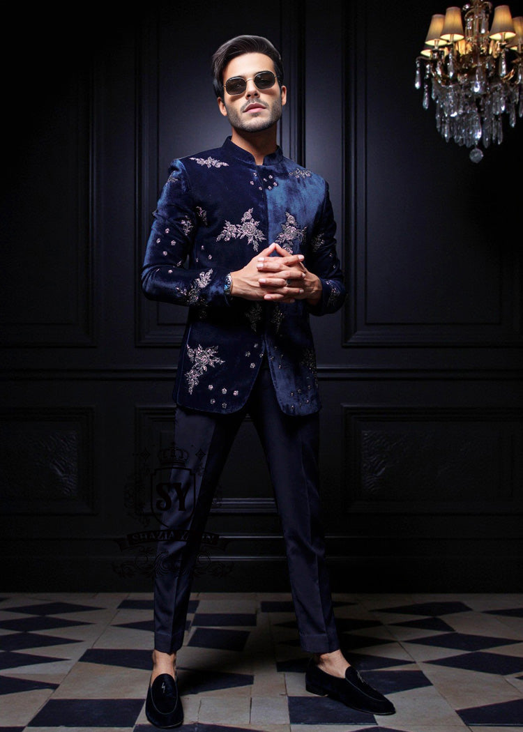 PrinceCoat338A Midnight Blue Prince Coat for Wedding Ceremony Edison New Jersey NJ USA Designer Men's Prince Coat Suits