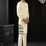 Off-white Embroidered Prince Coat for Weddings Melbourne Australia High Quality Men's Prince Coat with matching kurta pajama