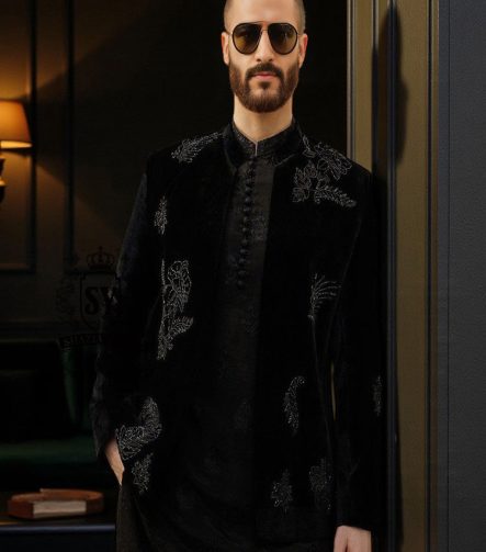 Men's Luxury Prince Coat Suits Black Prince Suit Men's Luxury Velvet Prince Suit Pakistani Wedding Prince coat