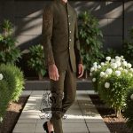 Elegant Nori Seaweed Green Embroidered Prince Coat for Grooms Riyadh Saudi Arabia Designer Raw Silk Prince Suit