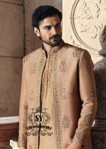 Golden Beige Luxury Men's Wedding Prince Coat Outfits San Jose California Sikh wedding fashion trends