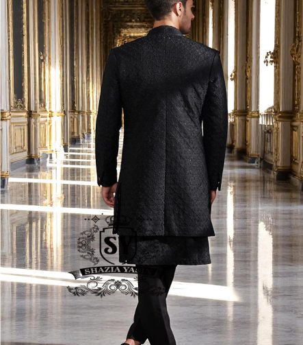 Mens Bespoke Sherwani Suits Ilford London UK Black Sherwani for Nikah Ceremony UK USA Canada Australia