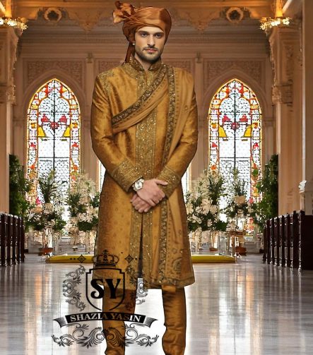Harvest Gold Embellished Sherwani King Mississauga Ontario Canada Latest Groom Sherwani Wedding Sherwani