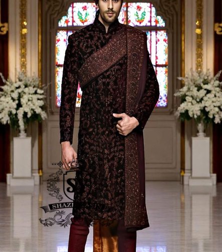 Dark Burgundy Sherwani for Sikh Wedding Oakville Ontario Men's Sherwani Wedding Sherwani Groom's Sherwani Canada