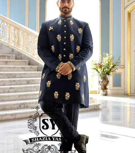Latest Royal Blue Sherwani Designs Burlington, Ontario Canada Designer Mens Sherwani Suit