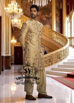 Indo Western Sherwani Royal Sherwani Anchorage Alaska USA Antique Gold Mens Sherwani in Lame Tissue
