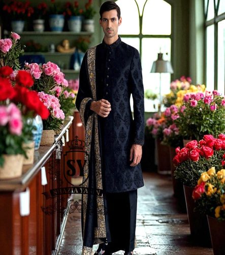 Stylish Embroidered Sherwani Suits in Black San Francisco California CA USA Buy Black Raw Silk Sherwani