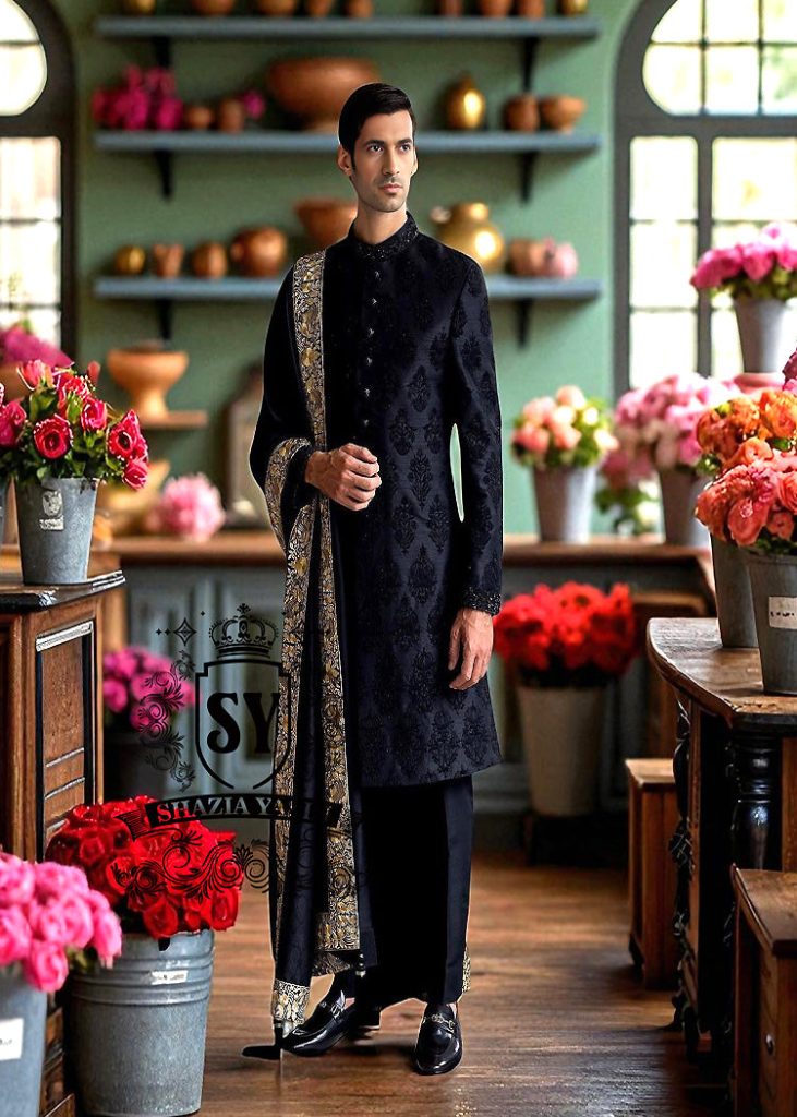 Stylish Embroidered Sherwani Suits in Black San Francisco California CA USA Buy Black Raw Silk Sherwani