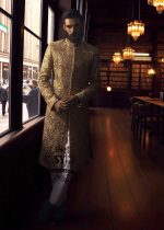 Sunray Raw Silk Sherwani Wedding Sherwani Woodside New York NY USA Designer Groomswear Sherwani