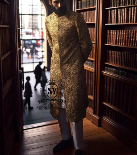 Sunray Raw Silk Sherwani Wedding Sherwani Woodside New York NY USA Designer Groomswear Sherwani