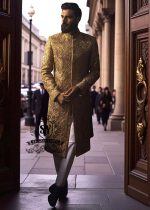 Sunray Raw Silk Sherwani Wedding Sherwani Woodside New York NY USA Designer Groomswear Sherwani